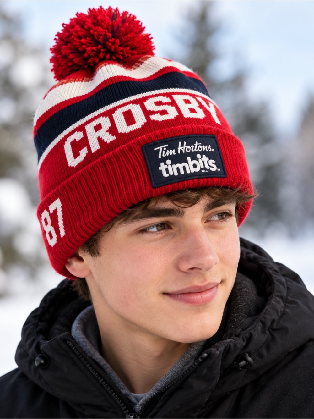 Tim Hortons Timbits Sidney Crosby Red Toque Beanie Pom Pom NHL Penguins 1993